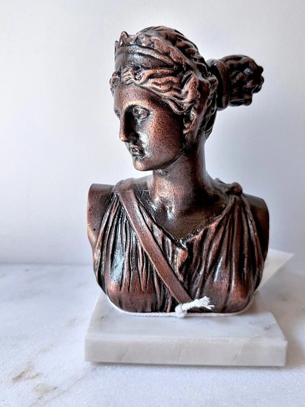 Classical Goddess Diana / Artemis Bronze-Finish Bust on Marble Base